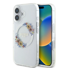 Guess IML Flowers Wreath MagSafe iPhone 16 Plus Case - Clear