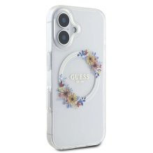 Guess IML Flowers Wreath MagSafe iPhone 16 Plus Case - Clear