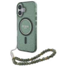 Guess IML Glitter With Pearl Strap MagSafe dėklas iPhone 16 Plus - žalias