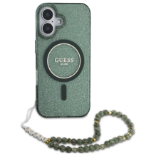 Guess IML Glitter With Pearl Strap MagSafe case for iPhone 16 Plus - green