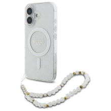 Guess IML Glitter With Pearl Strap MagSafe iPhone 16 Plus Case - Clear