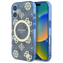 Guess IML Peony On 4G Background MagSafe case for iPhone 16 - blue