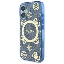 Guess IML Peony On 4G Background MagSafe dėklas iPhone 16 - mėlynas