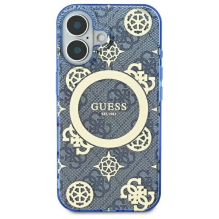 Guess IML Peony On 4G Background MagSafe case for iPhone 16 - blue