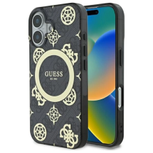 Guess IML Peony On 4G Background MagSafe dėklas iPhone 16 - juodas