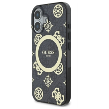 Guess IML Peony On 4G Background MagSafe dėklas iPhone 16 - juodas