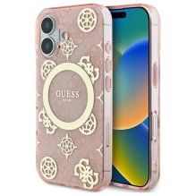 Guess IML Peony 4G fone MagSafe iPhone 16 dėklas – rožinis