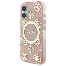 Guess IML Peony 4G fone MagSafe iPhone 16 dėklas – rožinis