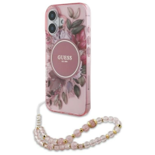 Guess IML Flowers With Pearl Strap MagSafe iPhone 16 Case - Pink