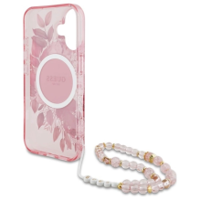 Guess IML Flowers With Pearl Strap MagSafe iPhone 16 Case - Pink