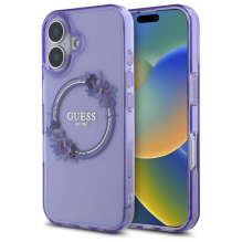 Guess IML Flowers Wreath MagSafe iPhone 16 dėklas – violetinis