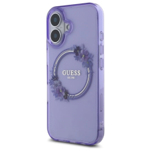 Guess IML Flowers Wreath MagSafe iPhone 16 dėklas – violetinis