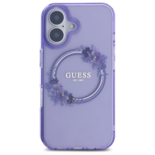 Guess IML Flowers Wreath MagSafe iPhone 16 dėklas – violetinis