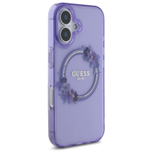 Guess IML Flowers Wreath MagSafe iPhone 16 dėklas – violetinis