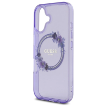 Guess IML Flowers Wreath MagSafe iPhone 16 dėklas – violetinis