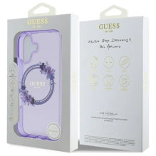 Guess IML Flowers Wreath MagSafe iPhone 16 dėklas – violetinis