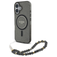 Guess IML Glitter With Pearl Strap MagSafe dėklas iPhone 16 - juodas