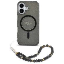 Guess IML Glitter With Pearl Strap MagSafe dėklas iPhone 16 - juodas