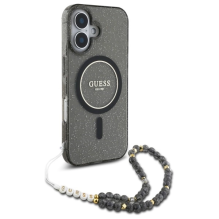 Guess IML Glitter With Pearl Strap MagSafe dėklas iPhone 16 - juodas