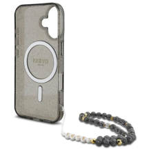 Guess IML Glitter With Pearl Strap MagSafe dėklas iPhone 16 - juodas