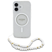 Guess IML Glitter With Pearl Strap MagSafe iPhone 16 Case - Clear