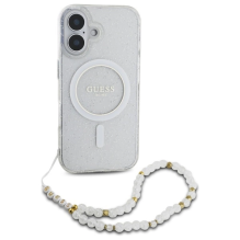 Guess IML Glitter With Pearl Strap MagSafe iPhone 16 Case - Clear