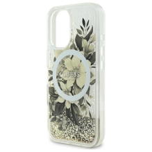 Guess Liquid Glitter Flower MagSafe iPhone 16 Case - Beige