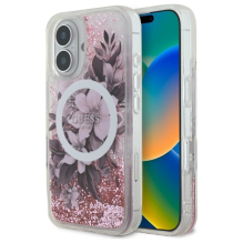 Guess Liquid Glitter Flower MagSafe iPhone 16 Case - Pink