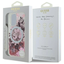 Guess Liquid Glitter Flower MagSafe iPhone 16 dėklas – rožinis