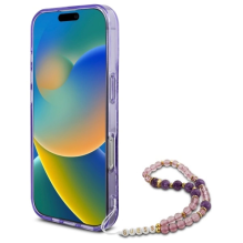 Guess IML Gėlės su perlų dirželiu MagSafe dėklas, skirtas iPhone 16 Pro Max - violetinė