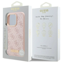 Guess 4G Logo Plate MagSafe dėklas, skirtas iPhone 16 Pro Max – rožinis