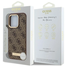 Guess 4G Logo Plate MagSafe dėklas, skirtas iPhone 16 Pro Max – rudas