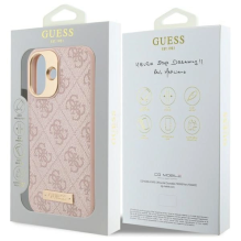 Guess 4G Logo Plate MagSafe dėklas, skirtas iPhone 16 Plus – rožinis