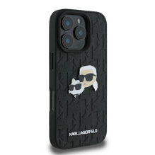 Karl Lagerfeld Monogram Karl &amp; Choupette Head Pin iPhone 16 Pro Case - Black