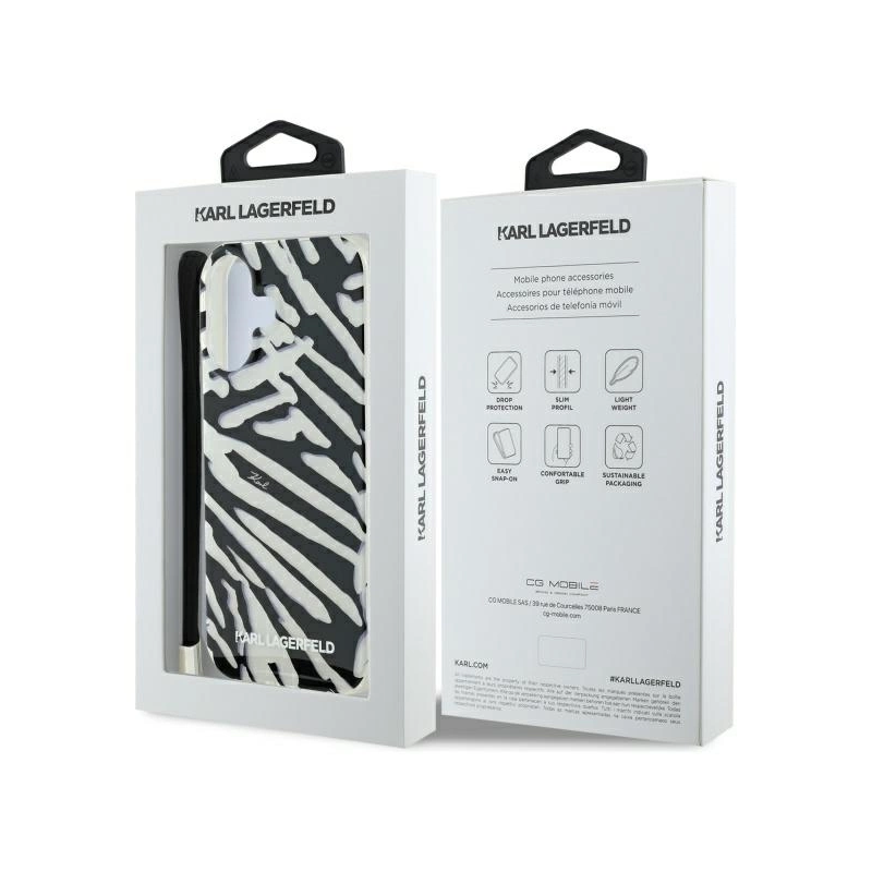 Karl Lagerfeld IML Zebra Pattern &amp; Cord iPhone 16 dėklas – juodas