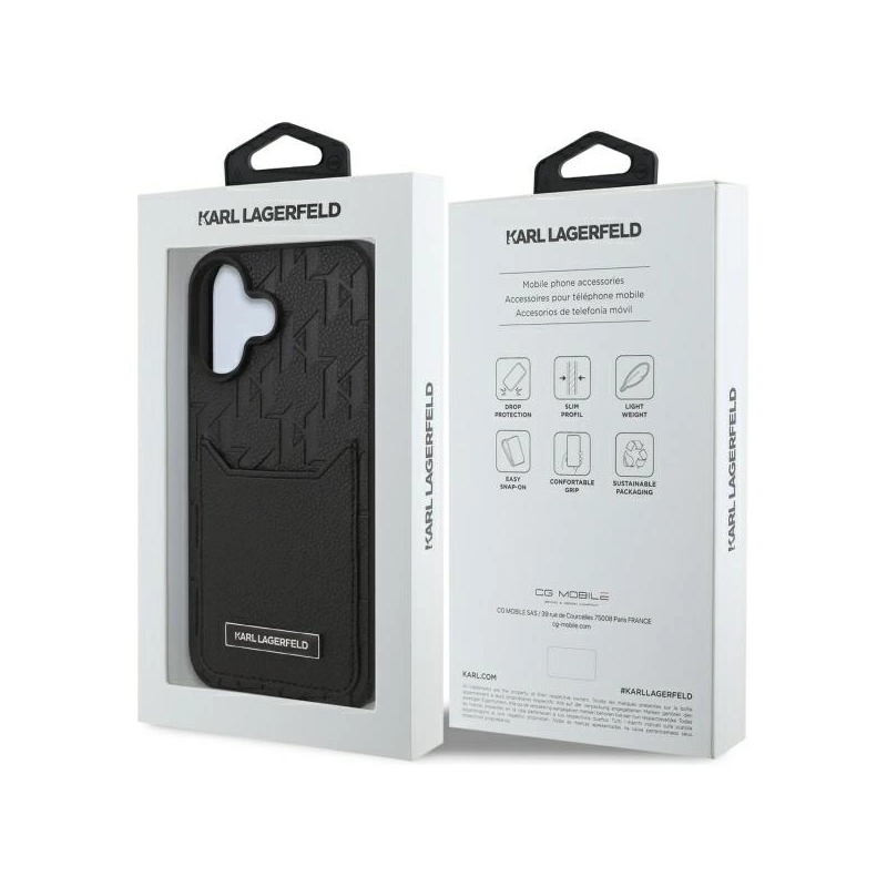 Karl Lagerfeld Cardslots Monogram iPhone 16 dėklas – juodas