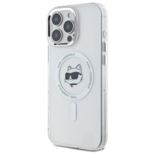 Karl Lagerfeld IML Metal Choupette galvutė MagSafe iPhone 16 Pro dėklas – baltas