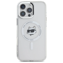 Karl Lagerfeld IML Metal Choupette galvutė MagSafe iPhone 16 Pro dėklas – baltas