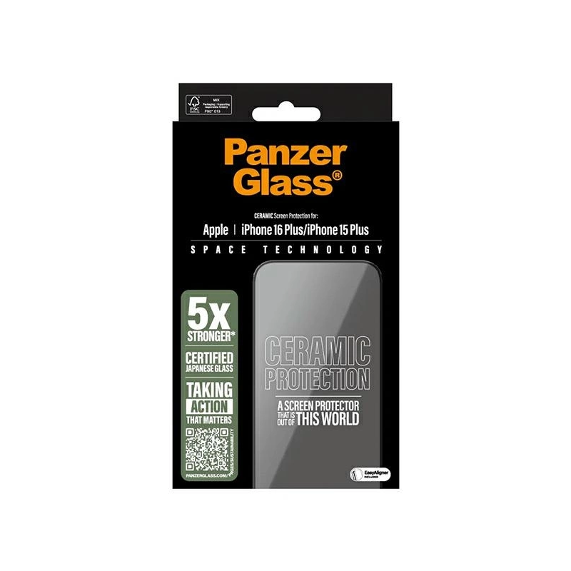 „PanzerGlass“ keraminė ekrano apsauga „iPhone 16 Plus“ 6,7 colio itin platus, tinkamas 2855