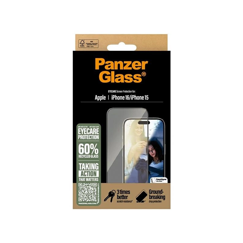 „PanzerGlass EyeCare“ ekrano apsauga „iPhone 16 6,1“ itin platus, tinkamas 2865