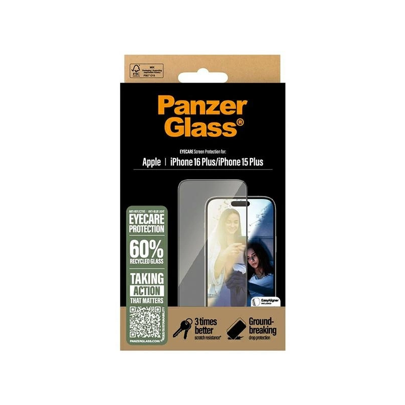 „PanzerGlass EyeCare“ ekrano apsauga „iPhone 16 Plus 6,7“ itin platus, tinkamas 2867