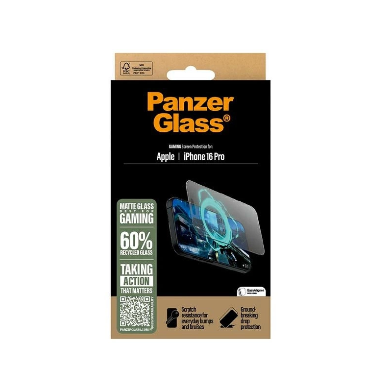 „PanzerGlass“ žaidimų ekrano apsauga „iPhone 16 Pro“ 6,3 colio itin platus, tinkamas 2858