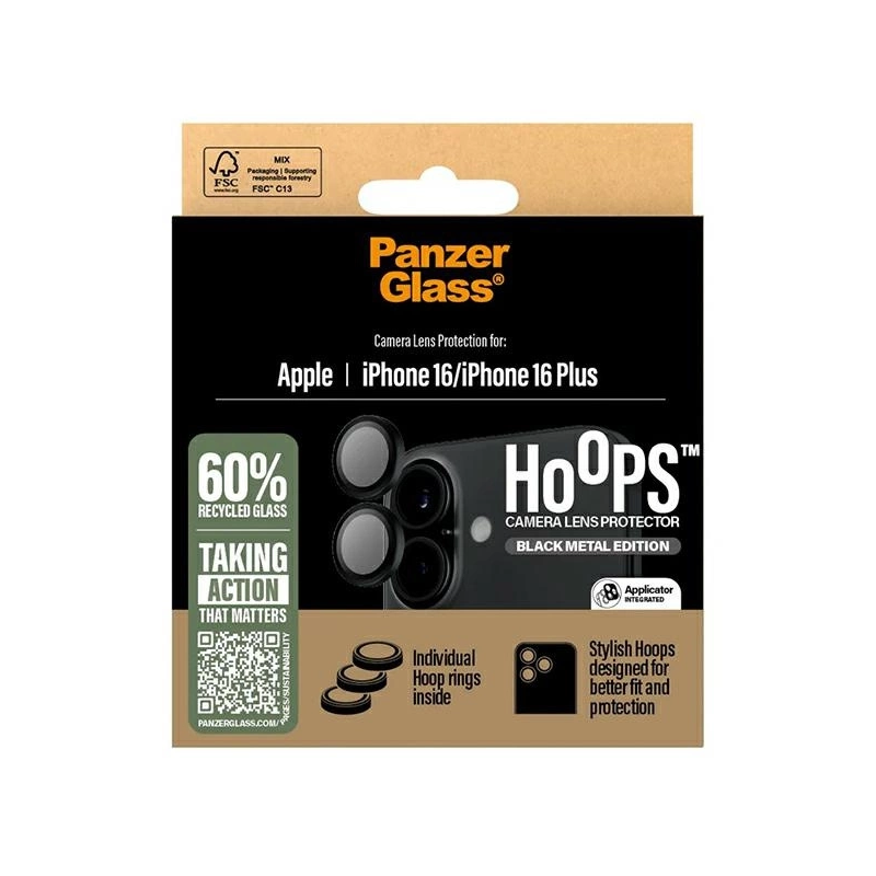 „PanzerGlass Hoops“ juodos spalvos objektyvo apsauga iPhone 16 6,1&quot; / 16 Plus 6,7&quot; 1283