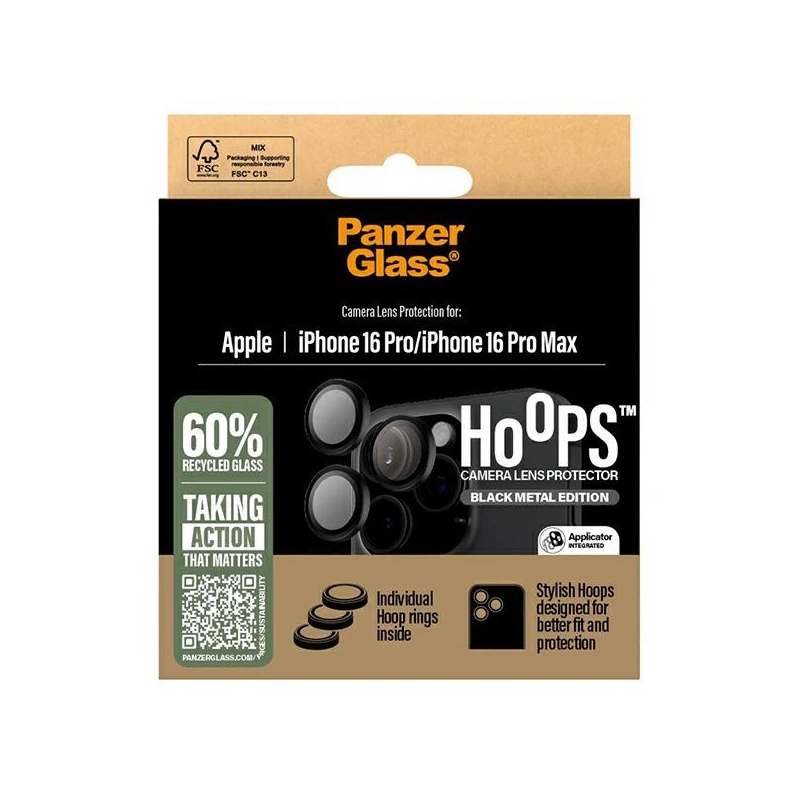 „PanzerGlass Hoops“ juodos spalvos objektyvo apsauga iPhone 16 Pro 6,3&quot; / 16 Pro Max 6,9&quot; 1284