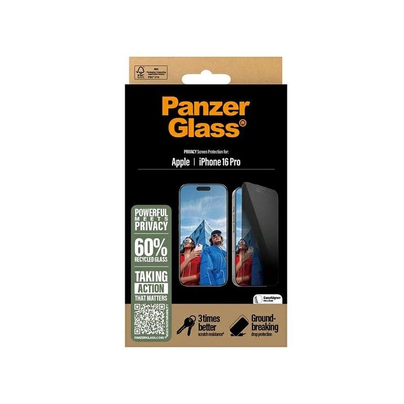 „PanzerGlass“ privatumo ekrano apsauga iPhone 16 Pro 6,3 colio, ypač platus, tinkamas P2862