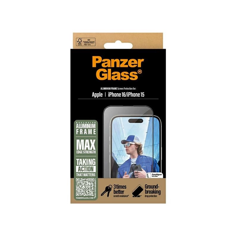 „PanzerGlass“ ekrano apsauga, aliuminio rėmelis „iPhone 16“ 6,1 colio itin platus, tinkamas 2849