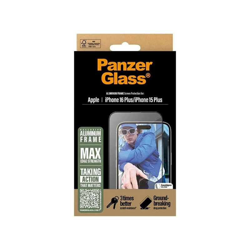 „PanzerGlass“ ekrano apsauga, aliuminio rėmelis „iPhone 16 Plus“ 6,7 colio itin platus, tinkamas 2851