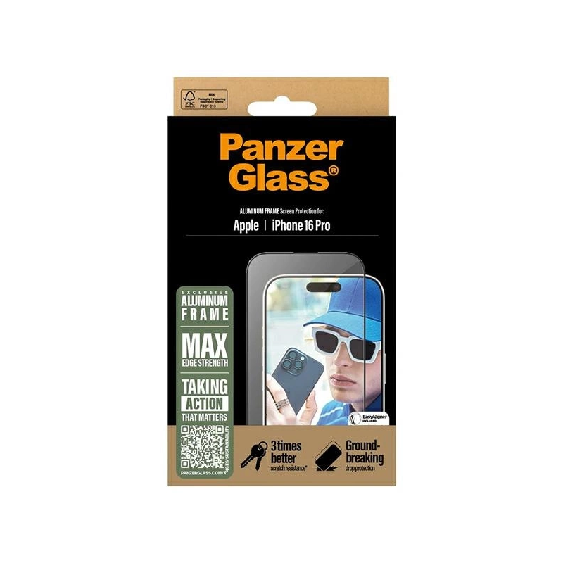 „PanzerGlass“ ekrano apsauga, aliuminio rėmelis „iPhone 16 Pro 6,3“ itin platus, tinkamas 2850