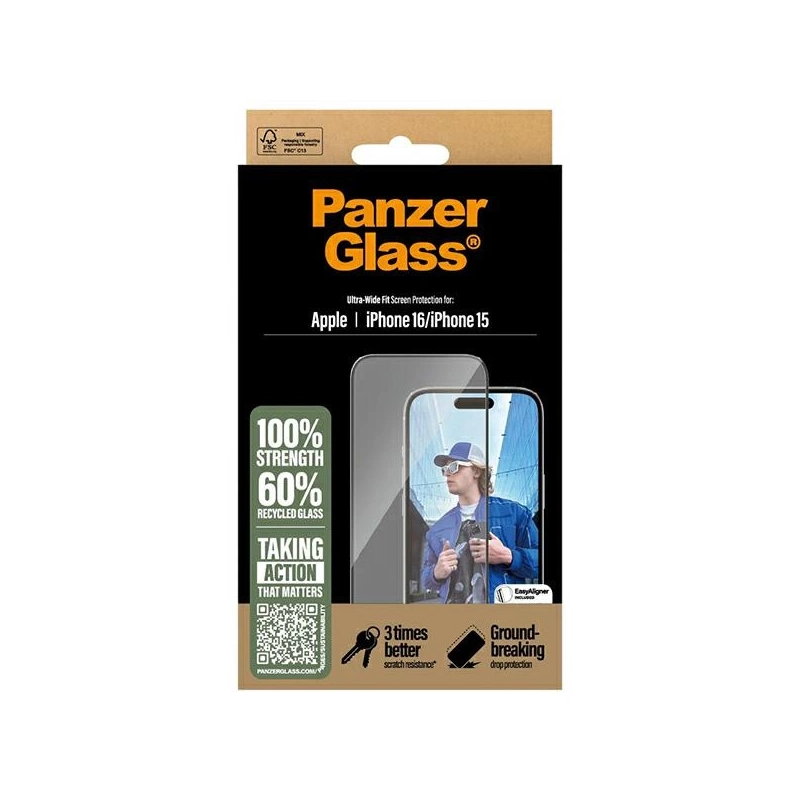 „PanzerGlass“ ekrano apsauga iPhone 16 6,1 colio, ypač platus, tinkamas 2861