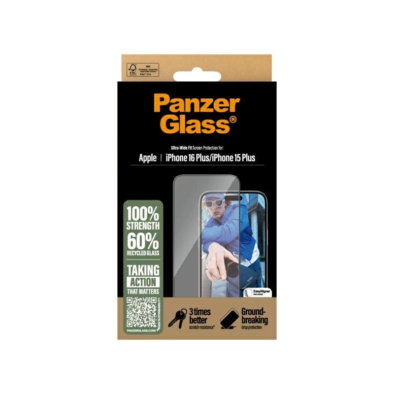 „PanzerGlass“ ekrano apsauga „iPhone 16 Plus 6,7“ itin platus, tinkamas 2863